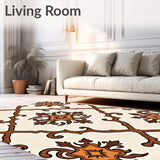 Elegant Damask Scrollwork Traditional Faded Motif(Beige)