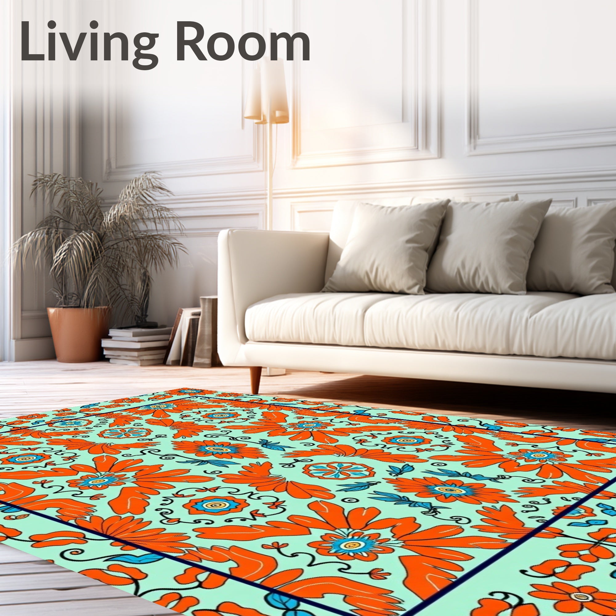 Artisan Petal Mosaic with Stylized Botanic Medallions (Orange) - ODIKA