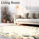 Vintage Floral Patterned with Beige Blue Blossoms and Leafy Accents(Beige)