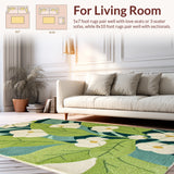 Ultra Soft Area Rug, Non Slip, Stain Resistant, Washable Area Rugs for Living Room, Bedroom, Floral Shaggy Microfiber Boho(Green)