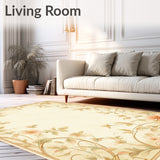 Artisan Floral Scroll Area with Timeless Botanical Embellishments(Beige)