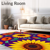 Vintage Sunflower Burst with Autumn Poppy Medallion Floral Design(Purple)