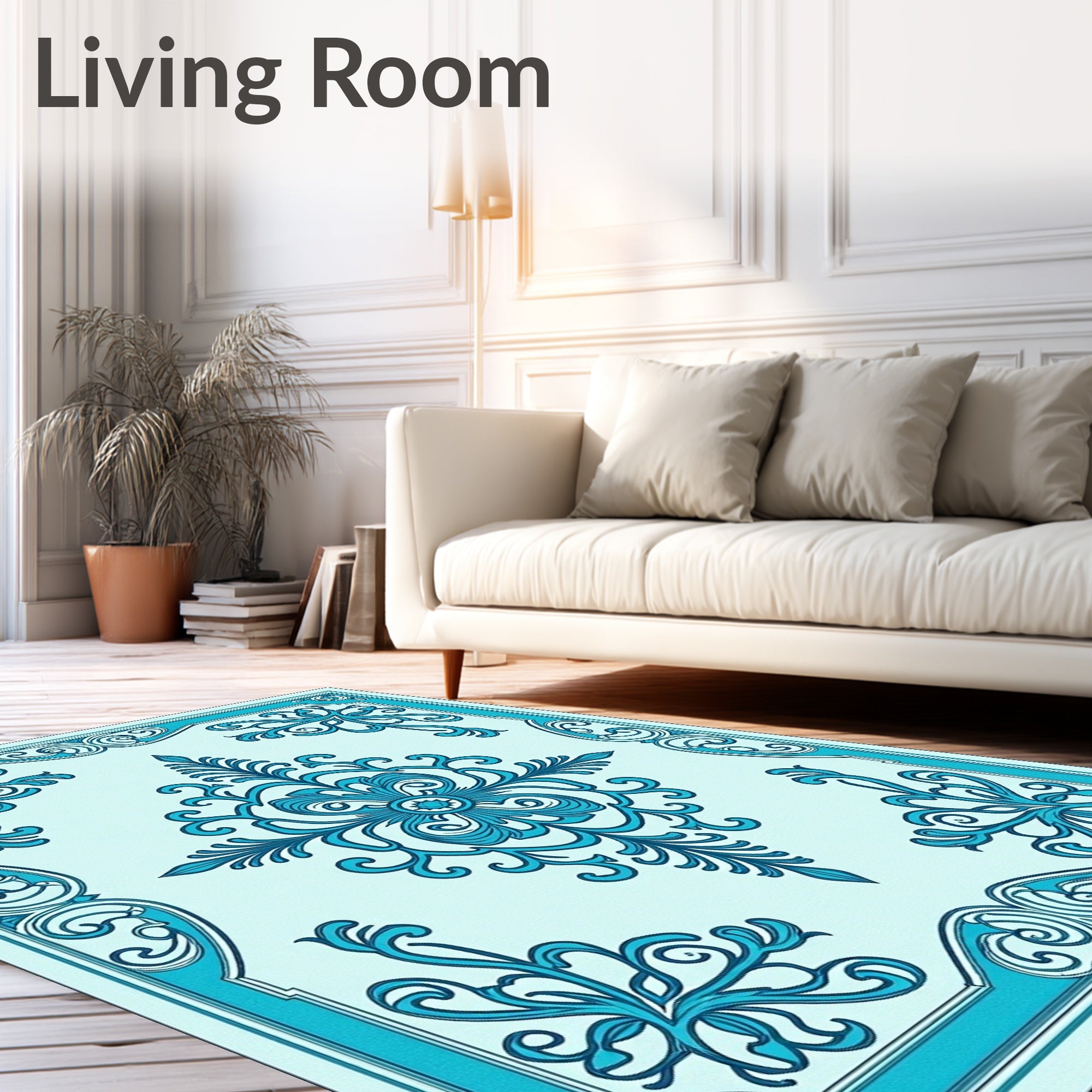 Vintage Damask Flourish with Ornamental Filigree Details (Light Blue) - ODIKA
