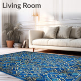 Contemporary Geometric Design Runner Area with Dynamic Shapes(Blue)