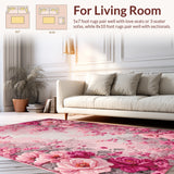 Ultra Soft Area Rug, Non Slip, Stain Resistant, Washable Area Rugs for Living Room, Bedroom, Romantic Rose Floral(Pink)