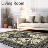 Vintage Inspired Boho Area with Ornate Black and Beige Medallion Motifs(White)