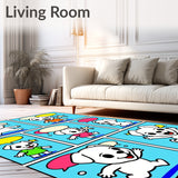 Friendly Puppy Adventure Scene Floor with Comic Strip Style(Blue)