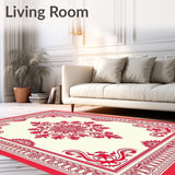 Vintage Botanical Damask Low Pile Area(Red)