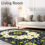 Chic Geometric Area Showcasing Navy and Mustard Decorative Elements(Blue)