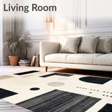 Contemporary Deck Abstract Block Print Beige & Black(Beige)