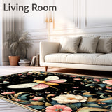 Enchanted Night Garden Area Featuring Whimsical Bugs and Floral(Black)