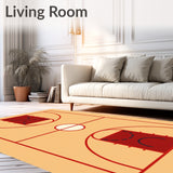 Basketball Court Wood Floor Maroon Key Red Lines Cream Circle(Beige)