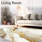 Ethereal Beige Gold Geometric Marble Swirls Indoor(White)
