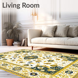 Floral Geometric Patchwork Area in Mustard and Cream(White)