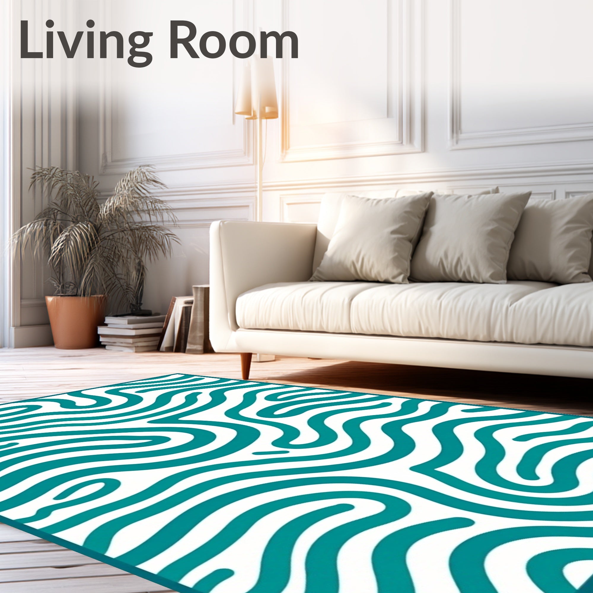 Wave Motif Featuring Interlocking Curves and Fluid Swirls (Teal) - ODIKA