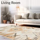Boho Accent Non Slip Backing Distressed Geometric(Beige)