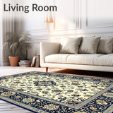 Chic Traditional Area with Luxurious Blue and Beige Accents(Beige)