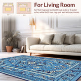 Ultra Soft Area Rug, Non Slip, Stain Resistant, Washable Area Rugs for Living Room, Bedroom, Vintage Chenille Low Pile(Blue)