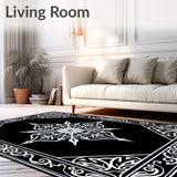 Celestial Starburst Medallion with Ornate Flourish Borders(Black)