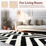 Contemporary Monochrome Zigzag Runner with Sharp Angular Stripes(Black)
