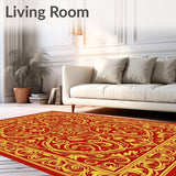 Autumn Harvest Swirl Decorative Shag with Vibrant Motifs(Red)