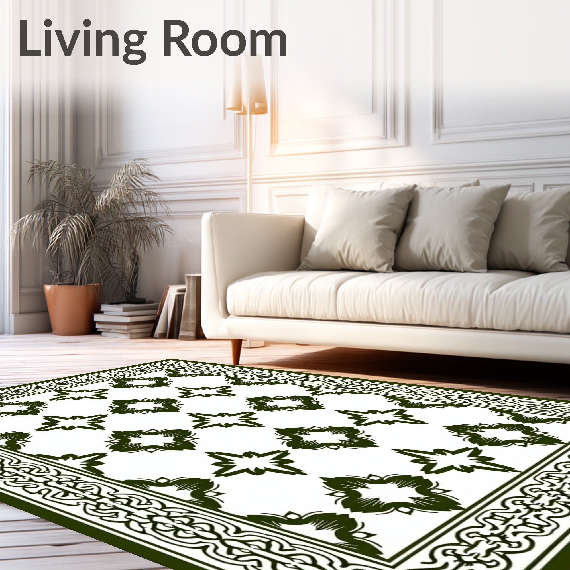 Tile Inspired Quatrefoil Motif Fuzzy Shag (Green) - ODIKA