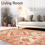 Terracotta and Cream Area Featuring Ethnic Inspired Abstract Designs(Red)