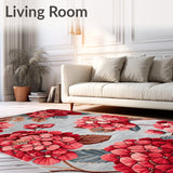 Botanical Hydrangea Bloom Area Rug with Crimson Floral Pattern for Patio(Gray)