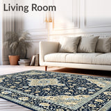 Antique Allure Vintage Inspired Medallion with Navy & Beige Accents(Blue)