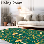 Mushroom Meadow Motif with Botanical Accents and Whimsical Detailing (Green) - ODIKA