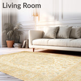 Faded Ornamental Medallion and Layered Motif Borders(Beige)