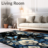 Dreamscape Black Surreal Floral Butterflies Artistic Flourishes(Blue)