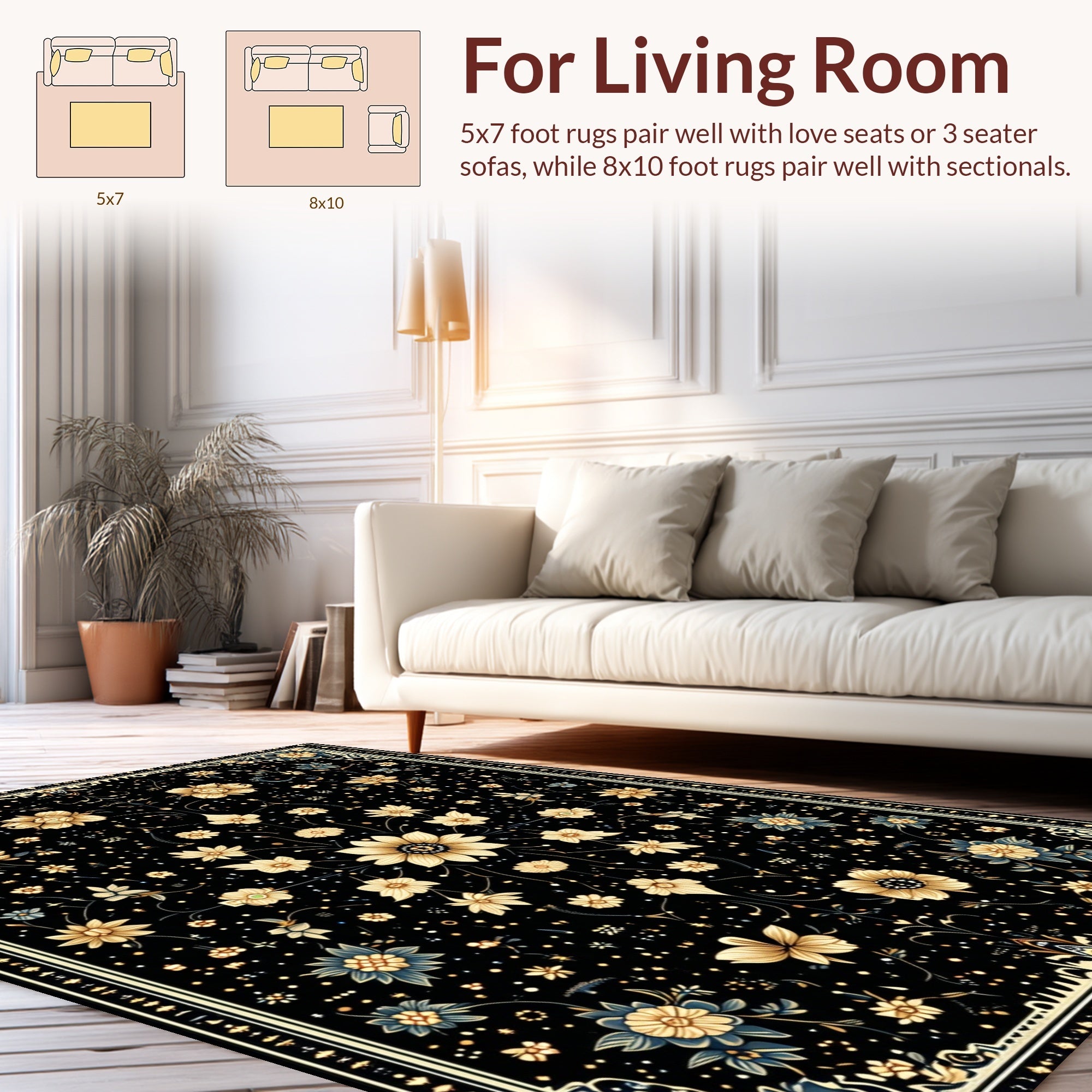 Ultra Soft Area Rug, Non Slip, Stain Resistant, Washable Area Rugs for Living Room, Bedroom, Vintage Celestial Moth(Black) - ODIKA