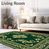 Emerald Garden Damask with Flourishing Leaf Motifs (Green)