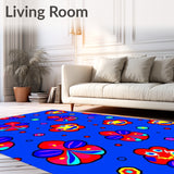 Whimsical Floral Array with Radiant Happy Faces and Dynamic Petal Arrangement (Blue)