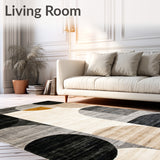 Beige Black Abstract Modern Geometric Circles Area Design(Gray)