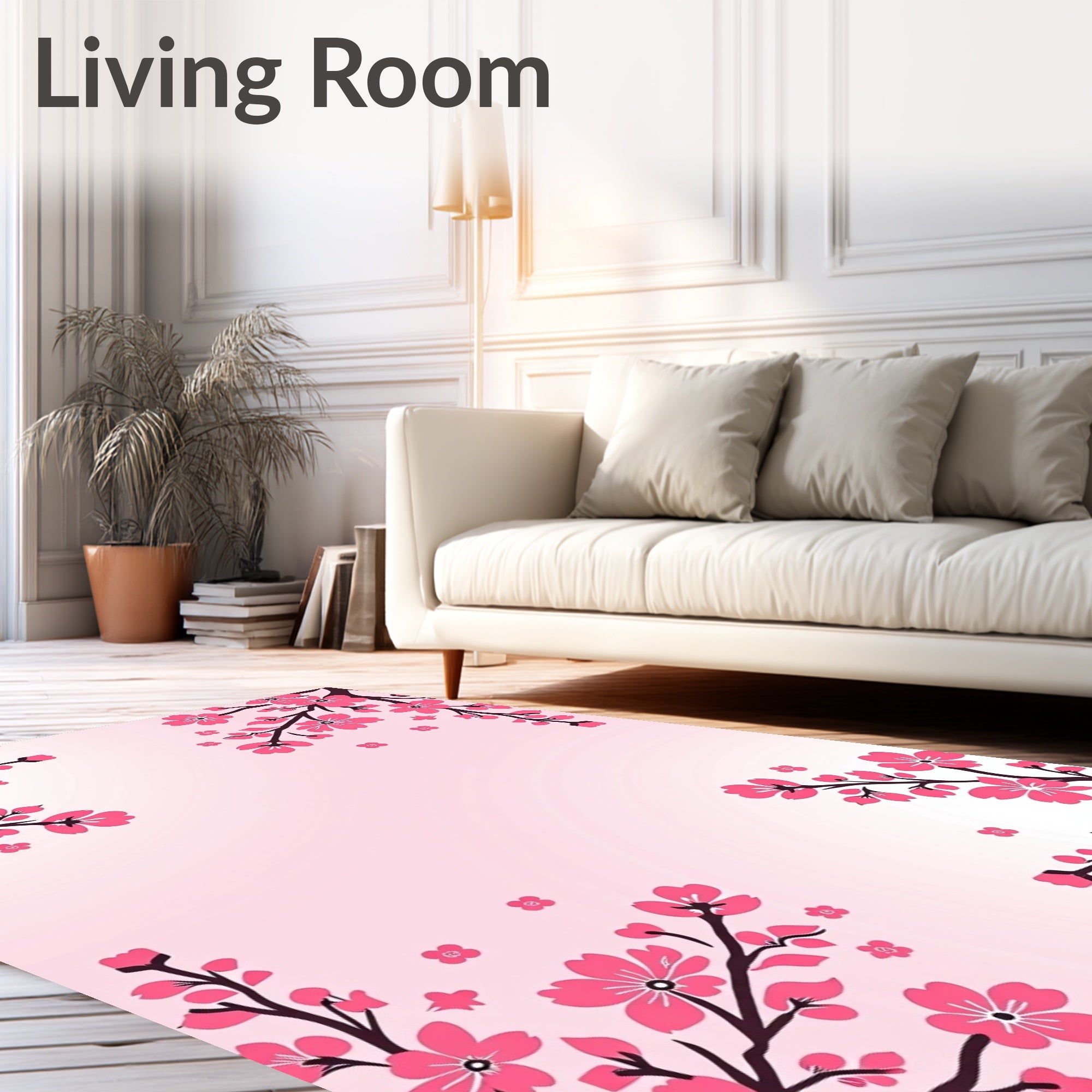 Blooming Cherry Blossom Branch with Scattered Petal Design (Pink) - ODIKA