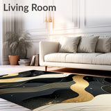 Modern Abstract Black and Gold with Fluid Geometric Swirls Accents(Black)