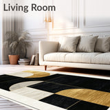 Black & Gold Luxury Textured Indoor Rug(Black)