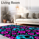 Floral Skull Cat Motif Semicircular Welcome Artistic Design(Black)