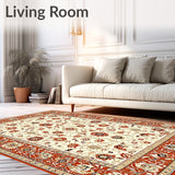 Intricate Floral Design Area in Rich Terracotta and Beige Tones(Beige)