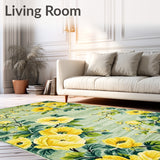 Floral Bath Mat with Yellow Blooms and Green Leaves(Yellow)