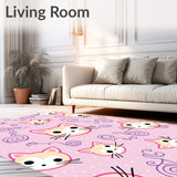 Charming Cartoon Cat Faces with Polka Dot Background and Swirling Vines(Pink)