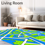 Imaginative Roadway Map with Cartoon Bridges and Scenes (Blue)