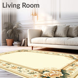 Elegant Beige Floral Border Area Timeless Geometric Design(Beige)
