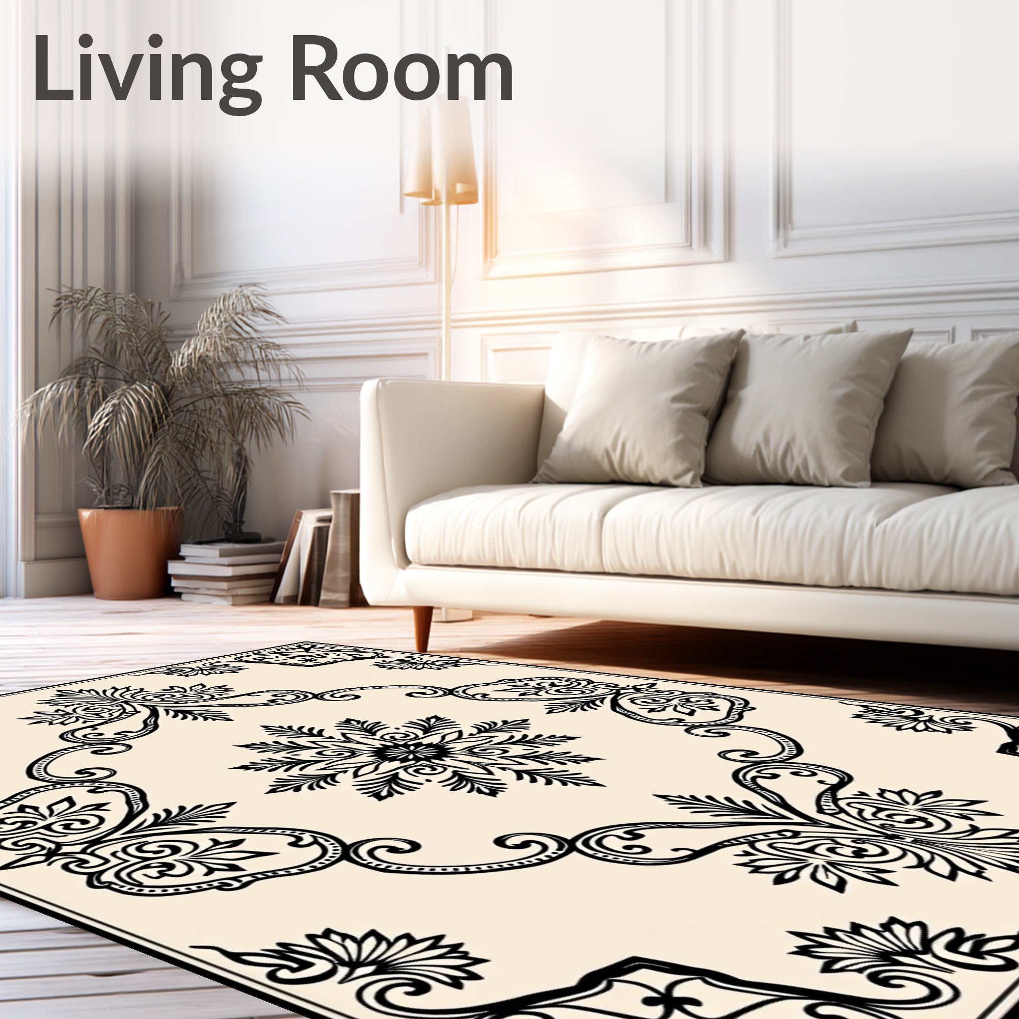 Classic Damask Inspired with Symmetrical Interlocking Flourishes (Beige) - ODIKA