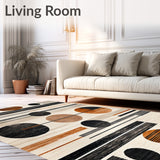Abstract Circles Geometric Modern Rustic Warm Colors Area Beige Black(Beige)