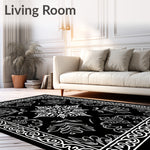 Ebony Damask Medallion Design with Ornate Scrollwork (Black) - ODIKA