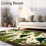 Dinosaur Dig Area Rug Prehistoric Play Mat for Kids Dino Count & Learn Carpet(Green)