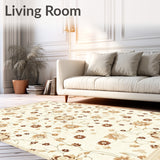 Elegant Beige Flower Low Pile Area Indoor(Beige)